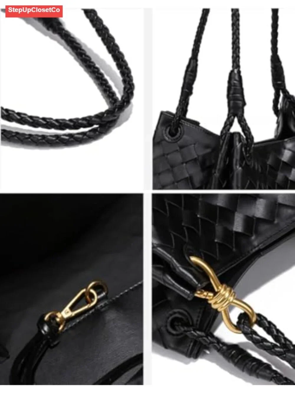 2 Pcs Slouchy PU Leather Woven Bucket Hobo Bags Women Underarm Shoulder